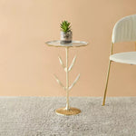 Load image into Gallery viewer, Glass Top Accent Table with Floral Base β 35x35x55 cm