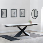 Load image into Gallery viewer, Hayden White Ceramic 4-8 Seater Extending Dining Table with Black Cross Base-GCC Home Center
