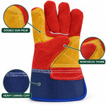 Load image into Gallery viewer, Heavy Duty Split Leather Work Gloves – Double Gun Palm, Reinforced Thumb, Mixed Colours, 120 Pairs Carton