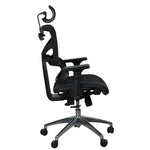 Load image into Gallery viewer, High back office chair black color with mesh back, adjustable headrest and armrests, chrome base, and black casters