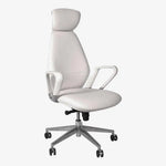 Load image into Gallery viewer, White leather high back office chair with armrests and chrome base on casters for ergonomic workspace seating