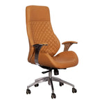 Load image into Gallery viewer, High back office executive chair in beige tan leather with quilted diamond pattern and chrome-finished base