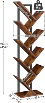 Load image into Gallery viewer, HOOBRO Floor Standing Tree Bookshelf, 9 Tier Tree Bookcase Shelves Wooden, Freestanding Office Bookcase Storage Organizer for Living Room, Bedroom, Tall Wood Bookshelf, Rustic Brown EBF08SJ01G1