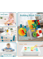 Load image into Gallery viewer, Kids Multi-Functional Building Block Table and 2 Chairs Set,Activity Table with 502 Pcs Building Blocks, Water/Sand/Play/Dinning Table for Toddlers