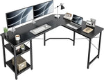 Load image into Gallery viewer, L Shaped Computer Desk, 150 cm Industrial Office Desk with Storage Shelves - Black