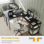 Load image into Gallery viewer, L Shaped Computer Desk, 150 cm Industrial Office Desk with Storage Shelves - Black