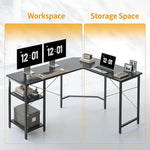 Load image into Gallery viewer, L Shaped Computer Desk, 150 cm Industrial Office Desk with Storage Shelves - Black
