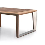Load image into Gallery viewer, Modern rectangular coffee table with warm wooden top and sleek metal legs for luxury conference rooms with leather accents