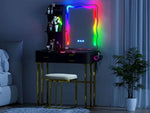 Load image into Gallery viewer, Makeup Vanity Table with Mirror and Lights- Vanity Desk with Glass Top Design & Charging Station-GCC Home Center
