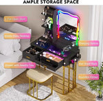 Load image into Gallery viewer, Makeup Vanity Table with Mirror and Lights- Vanity Desk with Glass Top Design & Charging Station-GCC Home Center