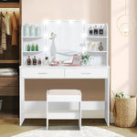 Load image into Gallery viewer, Makeup Vanity with Mirror and 10 LED Lights, Vanity Makeup Table Set with 2 Drawers and Open Shelves-GCC Home Center