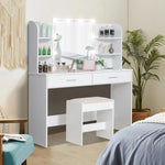 Load image into Gallery viewer, Makeup Vanity with Mirror and 10 LED Lights, Vanity Makeup Table Set with 2 Drawers and Open Shelves-GCC Home Center