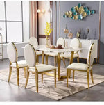 Load image into Gallery viewer, Marble finish dining table with cross gold legs-GCC Home Center