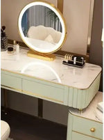Load image into Gallery viewer, Mint Green Vanity Table Set with LED Mirror and Chair – Elegant Solid Wood Dressing Table-GCC Home Center