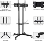 Load image into Gallery viewer, COOLBABY Mobile Rolling TV Cart with Lockable Wheels for 32-65inch LED Screen AV Carts & Stands, Tall TV Stand with Mount Height Adjustable Floor TV Stand Holds Up to 50KG Max VESA 600x400mm (Black)