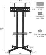 Load image into Gallery viewer, COOLBABY Mobile Rolling TV Cart with Lockable Wheels for 32-65inch LED Screen AV Carts & Stands, Tall TV Stand with Mount Height Adjustable Floor TV Stand Holds Up to 50KG Max VESA 600x400mm (Black)