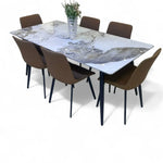 Load image into Gallery viewer, Modern 6 Seater Dining Table Set With Marble Top (Brown)