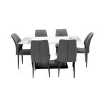 Load image into Gallery viewer, Modern 7-Piece Dining Set with Dark Marble Table & Beige Faux Leather Chairs - Elegant Gold-Toned Base-GCC Home Center