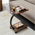 Load image into Gallery viewer, Modern C-Shaped End Table with Wheels – Walnut