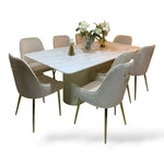 Load image into Gallery viewer, Modern Elegant Dining Table Set - Solid Wood Base with Premium Marble Top ( White )
