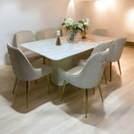 Load image into Gallery viewer, Modern Elegant Dining Table Set - Solid Wood Base with Premium Marble Top ( White )