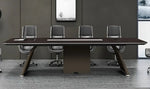 Load image into Gallery viewer, Dark wood modern design office table with sleek integrated power outlets for meeting rooms kl n series 320x120cm