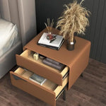 Load image into Gallery viewer, Modern Leather Nightstand with 2 Drawers & Metal Legs Stylish, Bedside Table for Bedroom and Living Room - Gray C-GCC Home Center