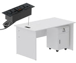 Load image into Gallery viewer, Mahmayi Modern MP1 120x60 Study Writing Table with BS01 Super Recessed Power Strip Desktop Socket Board, Modern Executive Desk for Adults, Home Offices, Schools, Laptop, Computer Workstation - WHITE