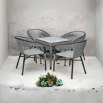 Load image into Gallery viewer, Modern Rattan Dining Set - 1 Round Table with Black Glass & 4 Chairs, Perfect for Home, Kitchen, or Office Spaces-GCC Home Center