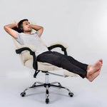 Load image into Gallery viewer, Beige leather office chair with black armrests and chrome base designed for computer game and lift chair use