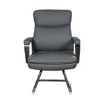 Load image into Gallery viewer, Gray leather executive office visitor chair with ergonomic design and chrome finished aluminum base and armrests