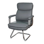 Load image into Gallery viewer, Gray leather executive office visitor chair with ergonomic design and chrome cantilever base and armrests