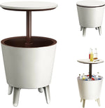 Load image into Gallery viewer, Outdoor Cool Bar Ice Cooler Table – Stylish White & Brown Garden Drinks Table for Patio, Poolside & Entertaining**