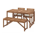 Load image into Gallery viewer, Outdoor Dining Table + 2 Chairs + Bench Set (Light Brown Stained, Beige)