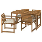 Load image into Gallery viewer, Outdoor Dining Table + 4 Chairs with Armrests, Outdoor (Light Brown Stained / Light Grey-Beige, 140Γ75 cm)