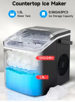 Load image into Gallery viewer, Portable Countertop Ice Maker - 9 Ice Cubes in 6 Minutes, 12kg/24H Daily Output, Self-Cleaning Function with Ice Scoop and Basket, Perfect for Kitchens, Offices, Bars & Parties - Black