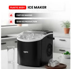 Load image into Gallery viewer, Portable countertop ice maker for home and office use, plastic body with transparent lid, black color, 12kg ice production capacity and 6-minute fast ice making