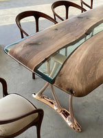 Load image into Gallery viewer, Pre Order Luxury Solid Wood & Resin Dining Table With Rose Gold Finish Metal Legs