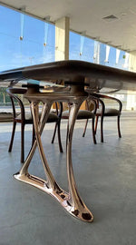 Load image into Gallery viewer, Pre Order Luxury Solid Wood & Resin Dining Table With Rose Gold Finish Metal Legs