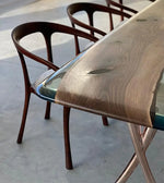 Load image into Gallery viewer, Pre Order Luxury Solid Wood & Resin Dining Table With Rose Gold Finish Metal Legs