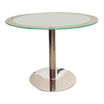 Load image into Gallery viewer, Premium round meeting table bc080 with grey tempered glass top and stainless steel pedestal base for office use