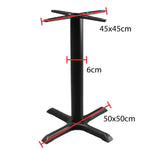 Load image into Gallery viewer, Black metal restaurant table base with a sturdy x-shaped pedestal design for commercial use
