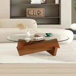 Load image into Gallery viewer, Round Coffee Table for Living Room, Modern Glass Coffee Table with Solid Wood Legs-GCC Home Center