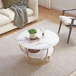 Load image into Gallery viewer, Round Coffee Table with Marble Top Like Finish Stylish 2-Tier Design