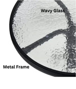 Load image into Gallery viewer, Round Dining Table with Tempered Water Ripple Glass Top – Rust-Resistant Metal Outdoor Table