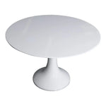 Load image into Gallery viewer, White round meeting table with glossy finish and single pedestal base ideal for office use