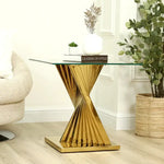 Load image into Gallery viewer, Side Table β Sintra Gold | Premium Glass & Gold Stainless Steel End Table