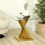 Load image into Gallery viewer, Side Table β Sintra Gold | Premium Glass & Gold Stainless Steel End Table
