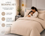 Load image into Gallery viewer, Sleeping Bear 6-Piece Luxury King Size Cotton Bedsheet - Quilt Cover Set | 1 Fitted 200 * 200 Sheet + 1 Quilt Cover + 4 Pillow Cases (Beige)