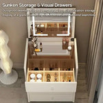 Load image into Gallery viewer, Smart Compact Dressing Vanity Table with LED Mirror, Foldable Bench, and Storage Drawers-GCC Home Center